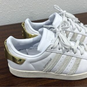 adidas Superstar White and Gold Sneakers